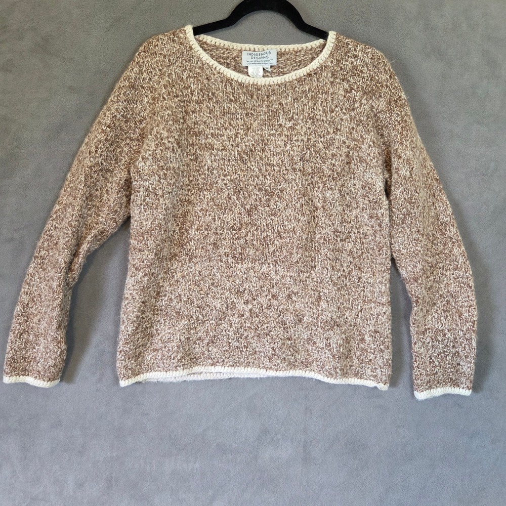 Indigenous Designs Alpaca Wool‎ Hand Knit Sweater Women's XL Earthy Rustic Cozy